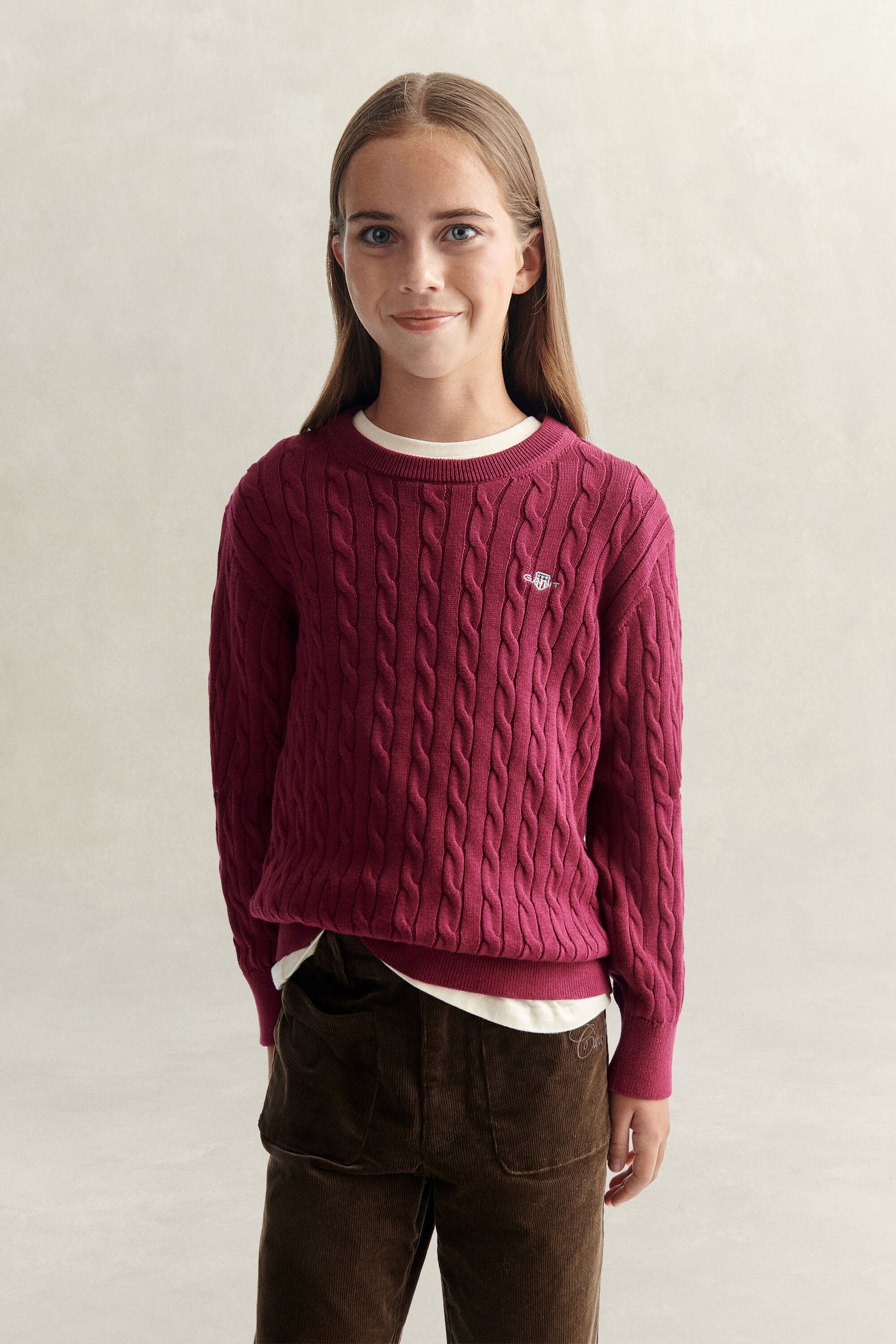 Maglia lavorata in cotone a trecce Shield Teen Girls