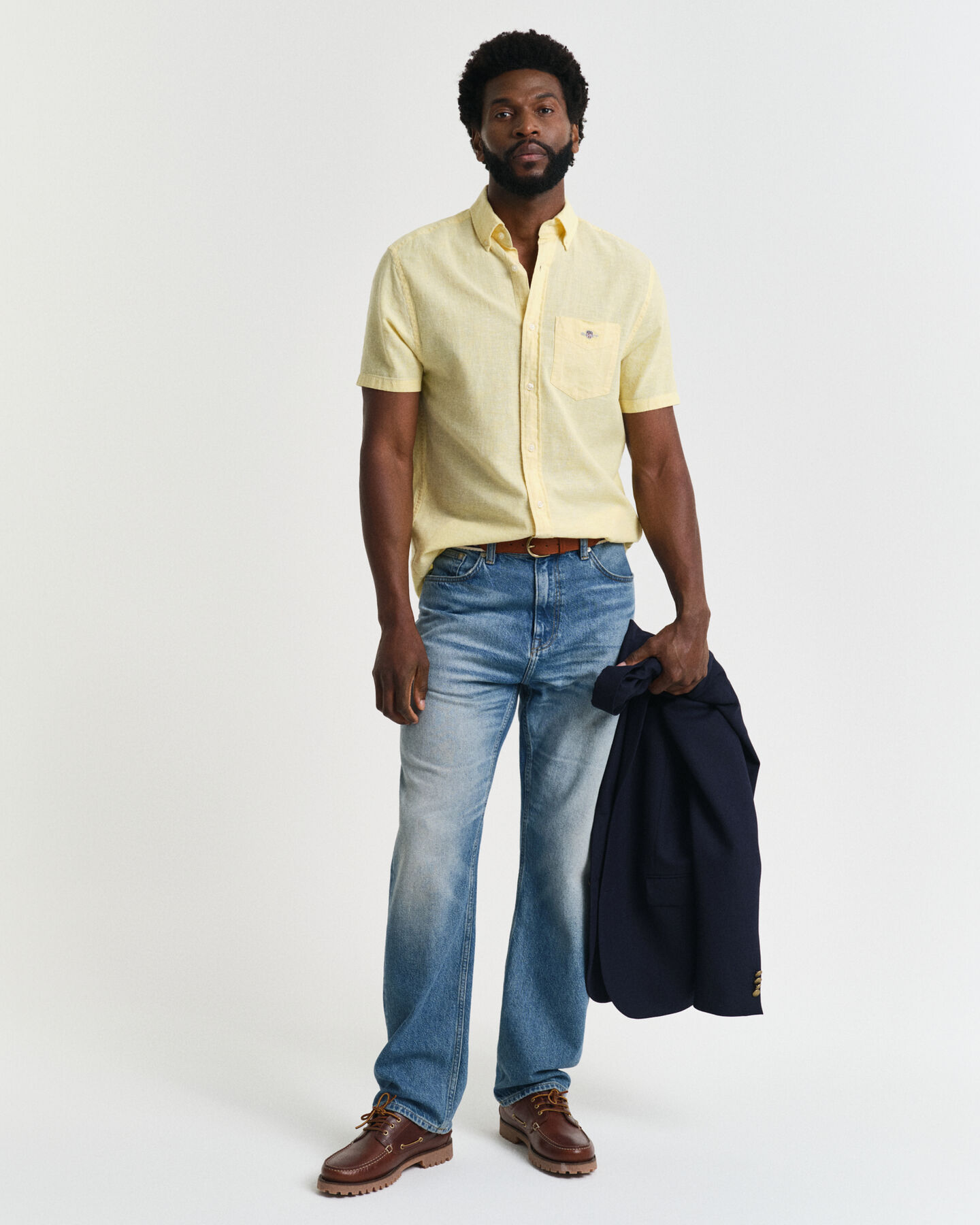 Camicia a maniche corte in misto cotone-lino regular fit