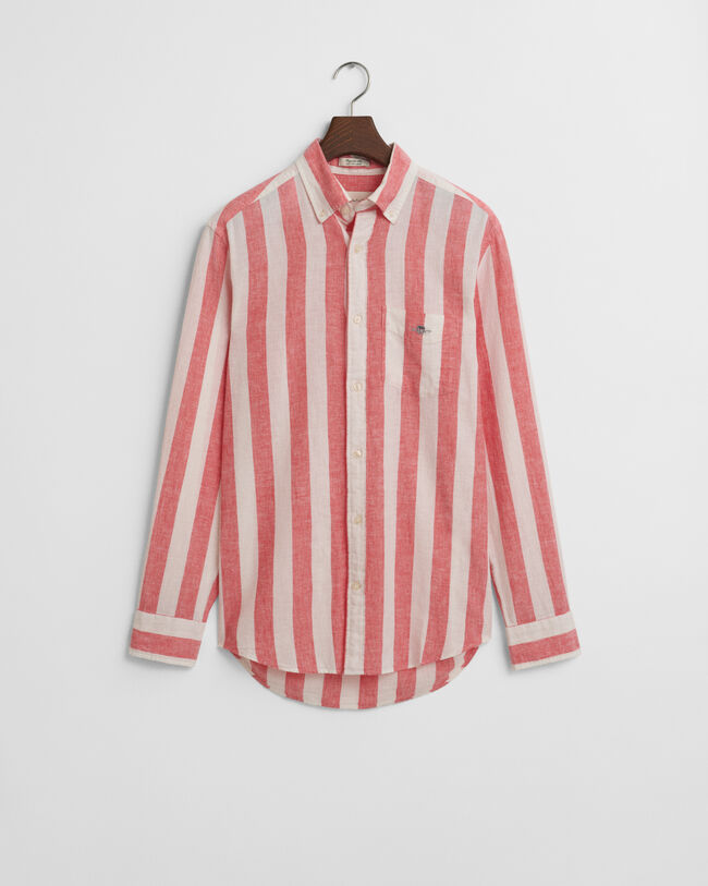 Camicia in misto cotone-lino a righe vistose regular fit
