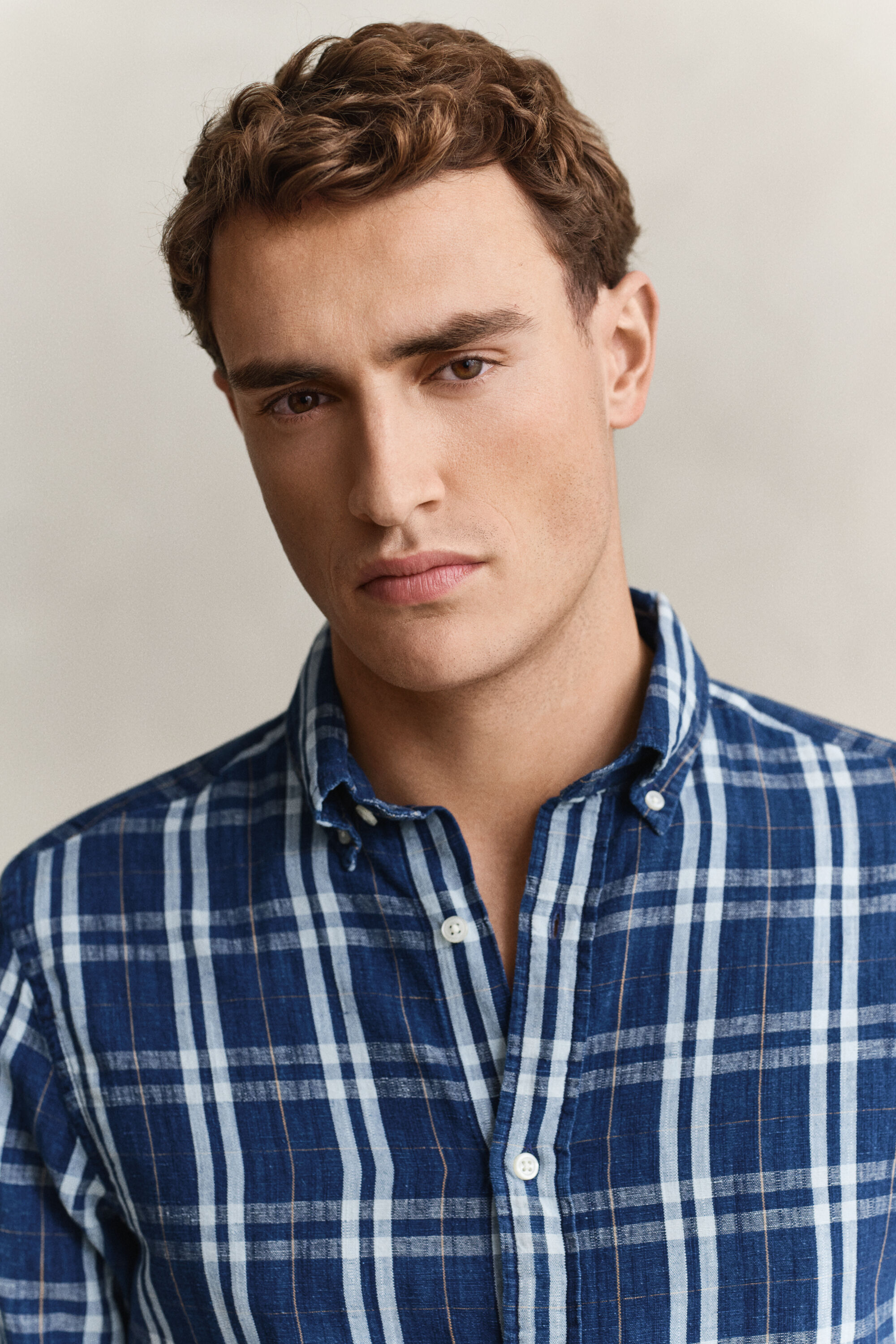 Camicia a quadri in cotone e lino