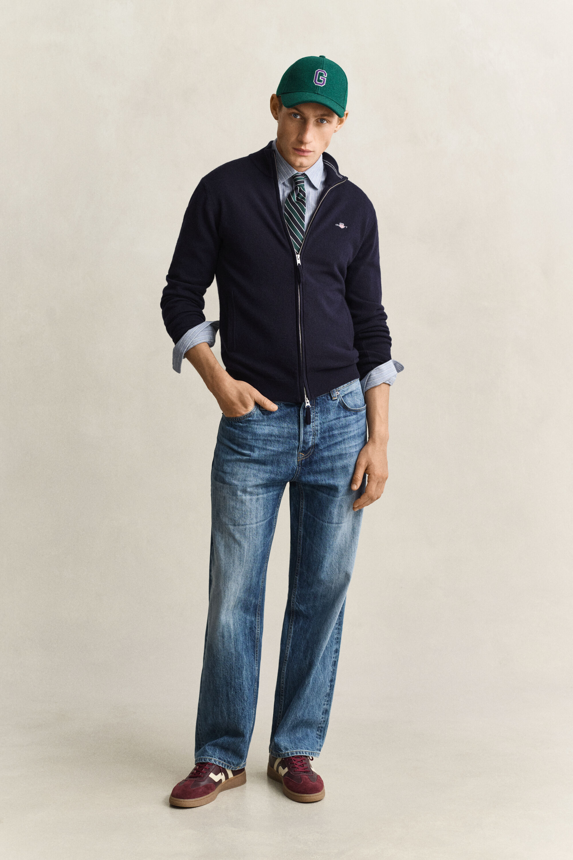 Cardigan con zip in lana d’agnello