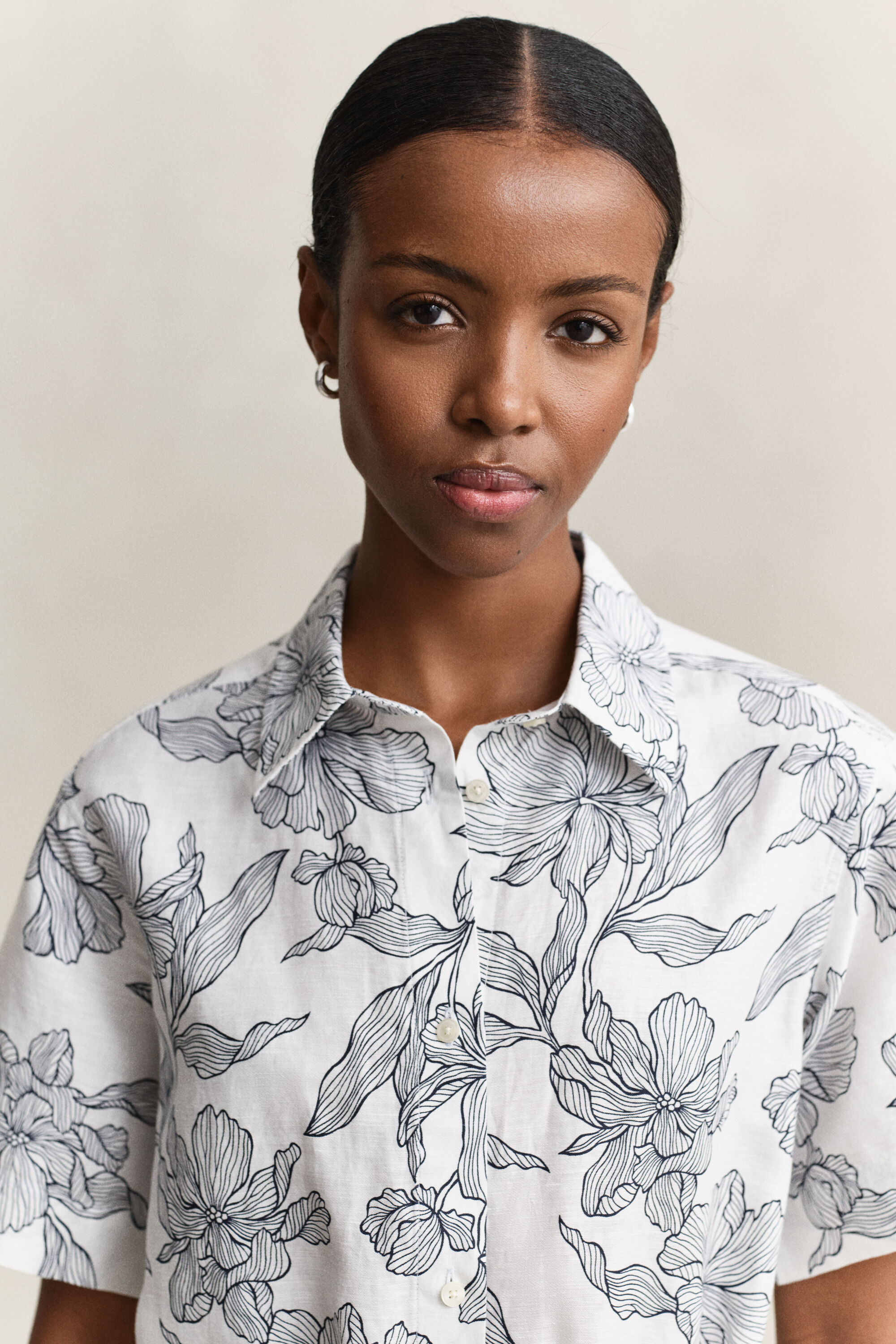 Abito chemisier in lino con stampa floreale