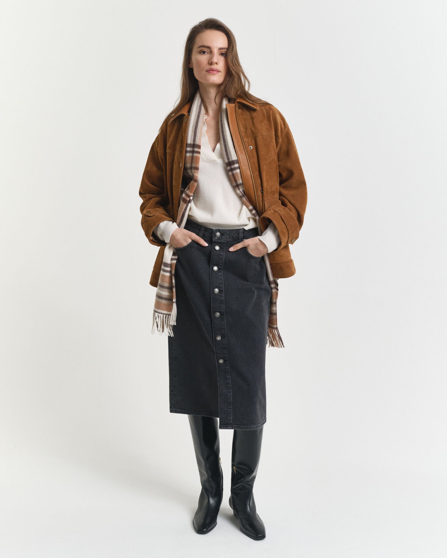 Gonna midi di jeans con abbottonatura