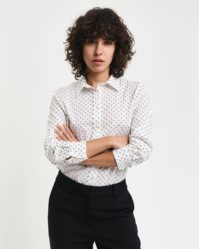 Camicia in voile di cotone con stampa a pois regular fit