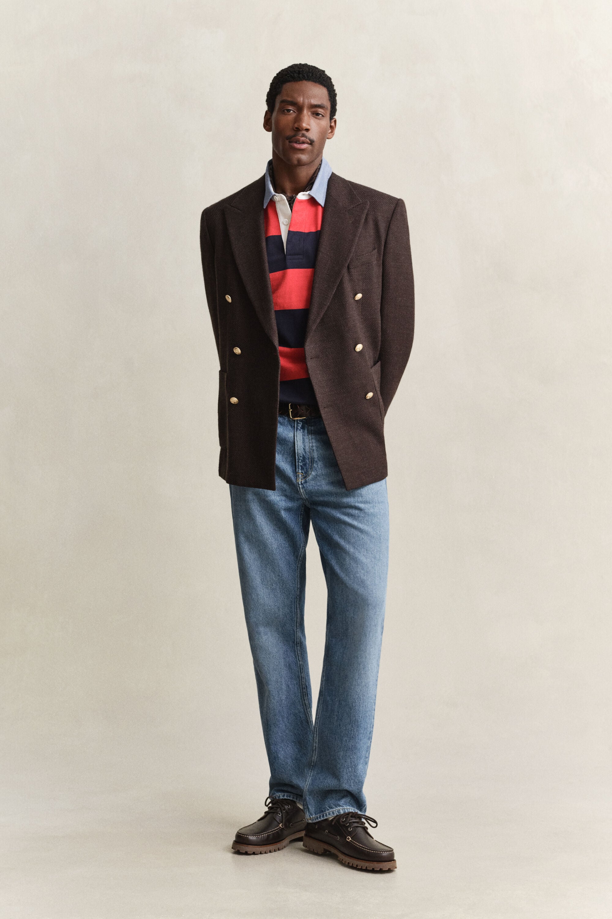 Heavy Rugger a righe con colletto in chambray
