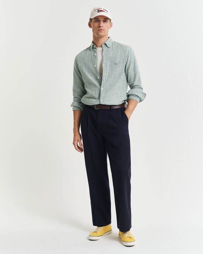 Camicia in misto cotone-lino a righe regular fit