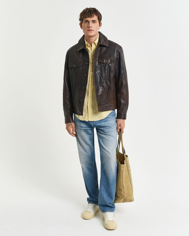 Camicia di lino tinto in capo maniche corte regular fit