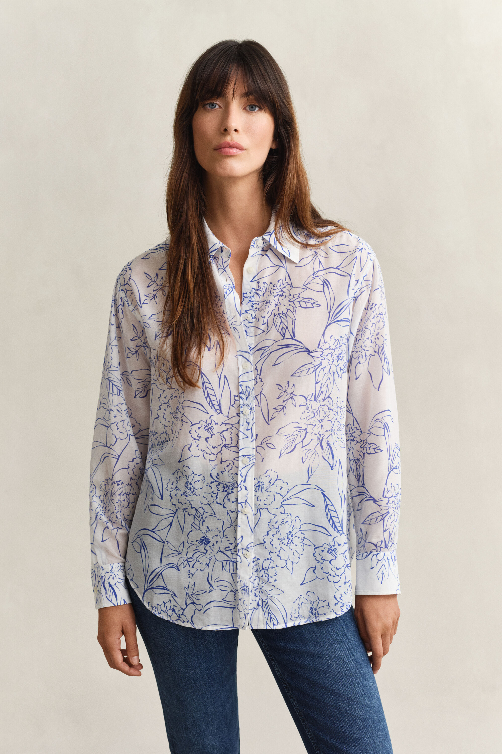 Camicia in misto seta e cotone a fiori