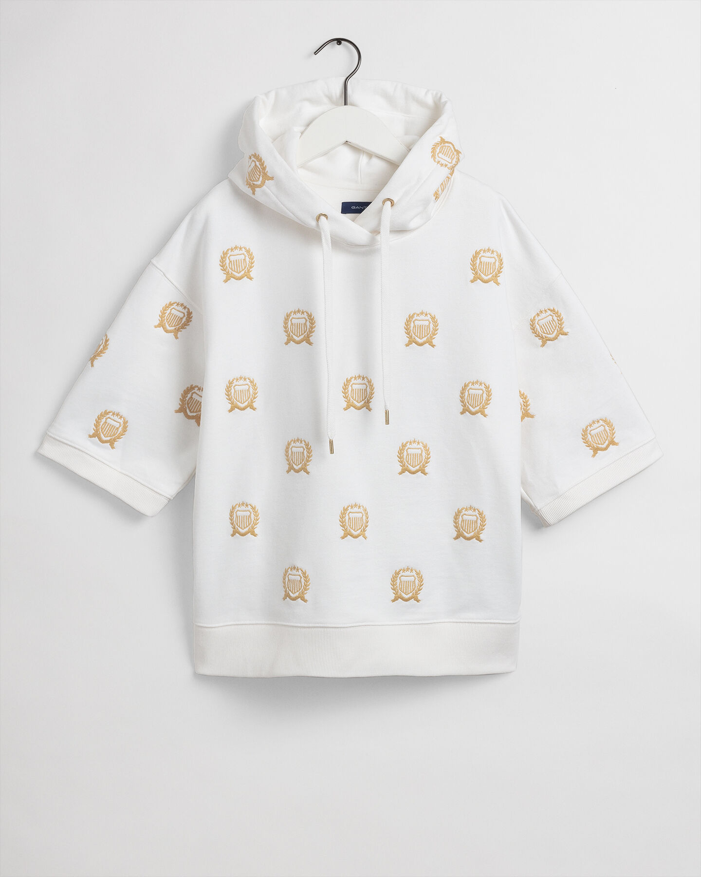 Felpa a maniche corte con cappuccio e ricamo Crest