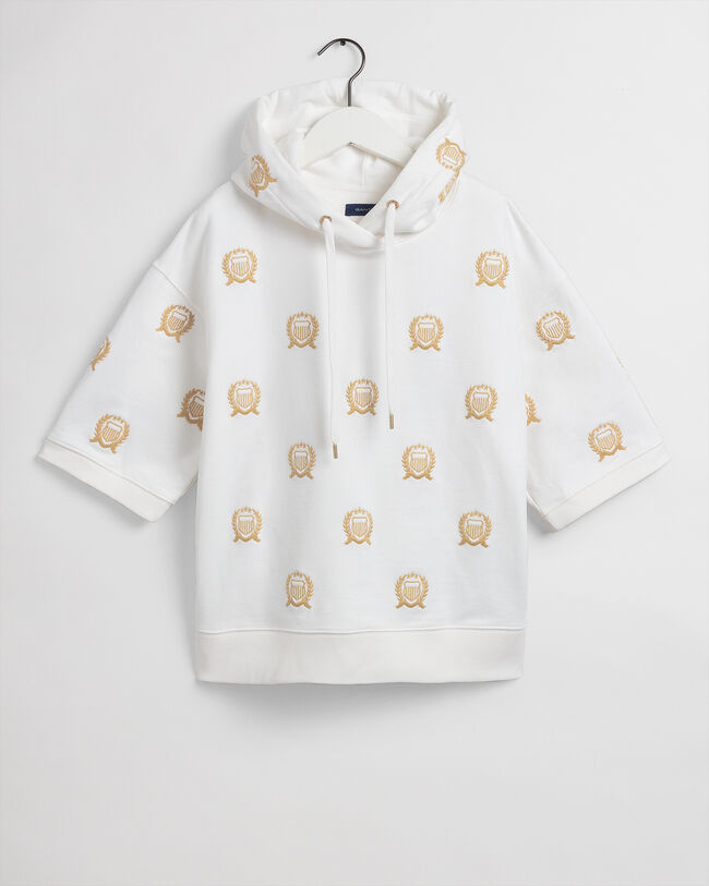 Felpa a maniche corte con cappuccio e ricamo Crest