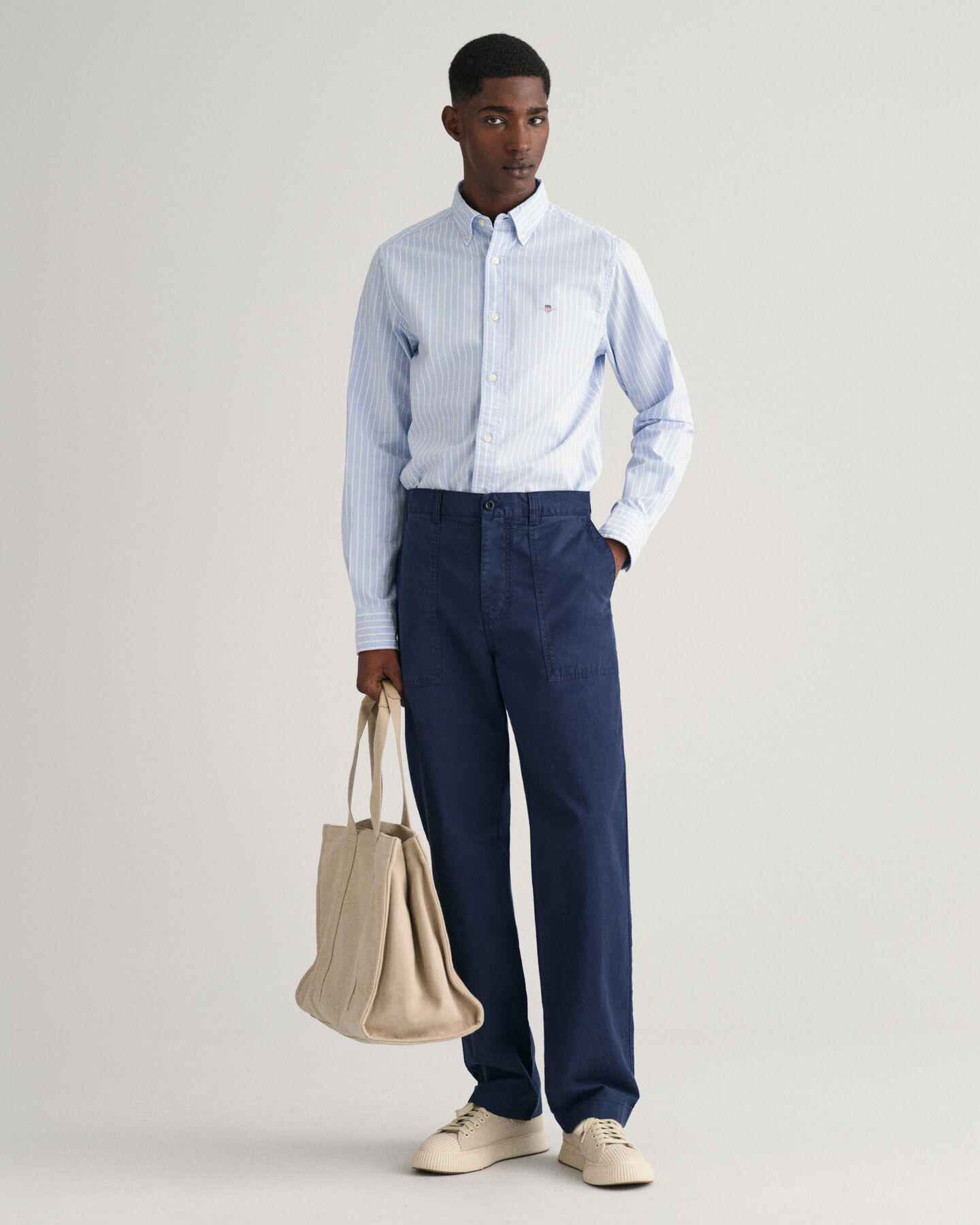 Camicia Oxford elasticizzata a righe slim fit