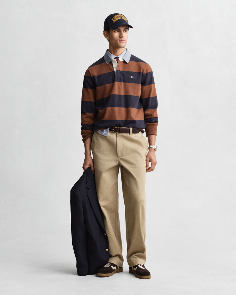 Heavy Rugger a righe con colletto in chambray