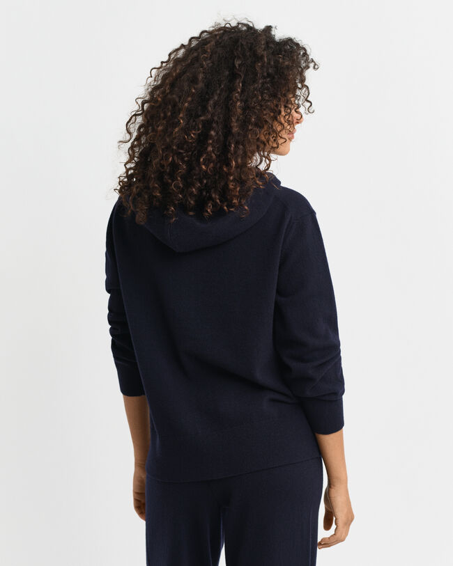 Felpa con zip e cappuccio in finissima lana d'agnello