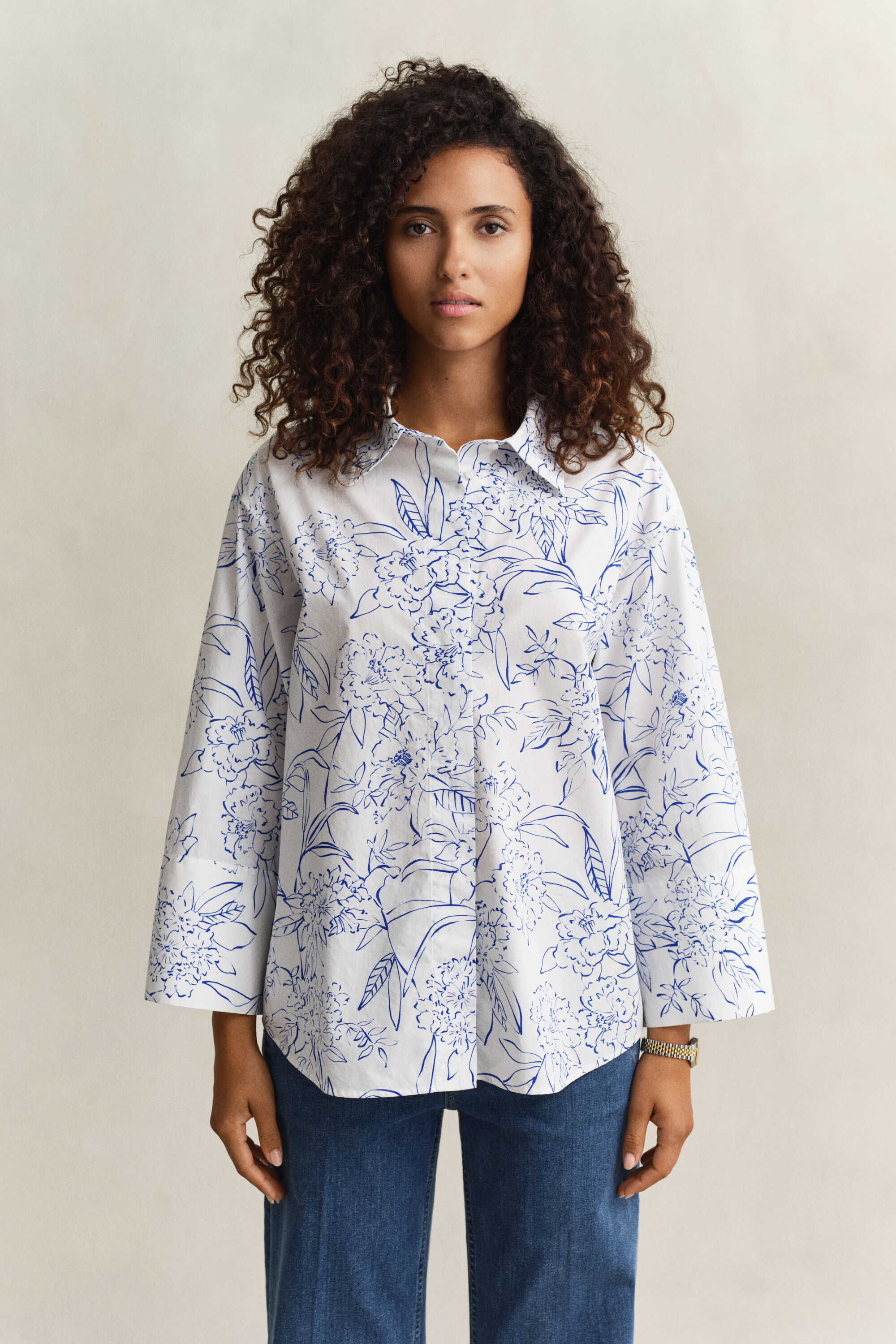 Camicia in popeline con stampa floreale