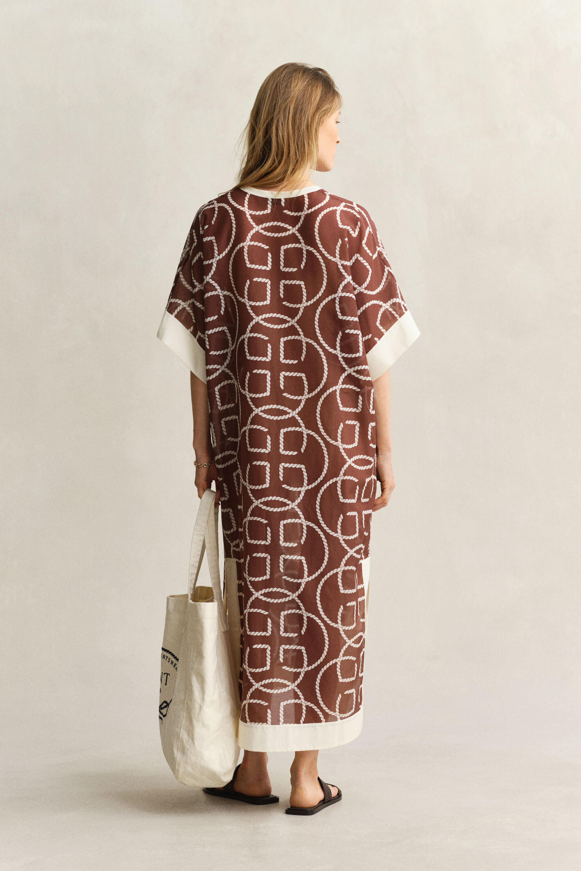 Caftano Monogram in misto seta e cotone