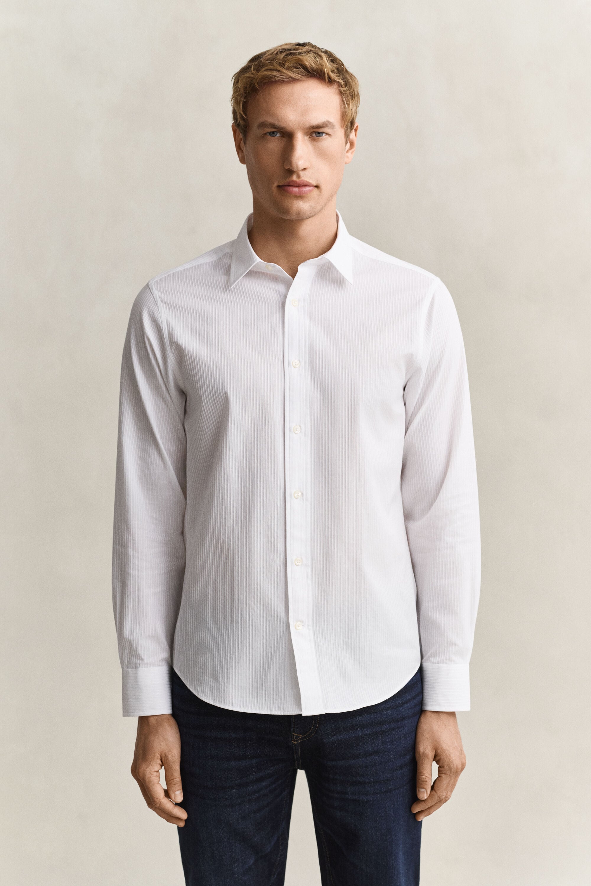 Camicia a righe in tessuto a spina di pesce regular fit