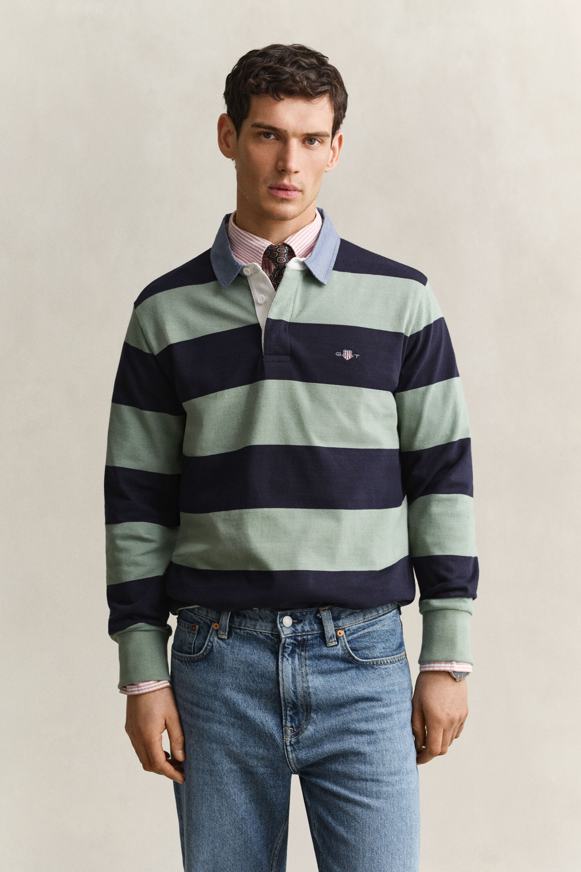 Heavy Rugger a righe con colletto in chambray
