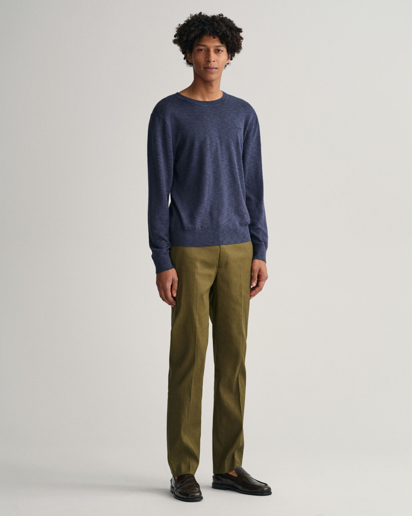 Maglia girocollo in misto cotone-lino