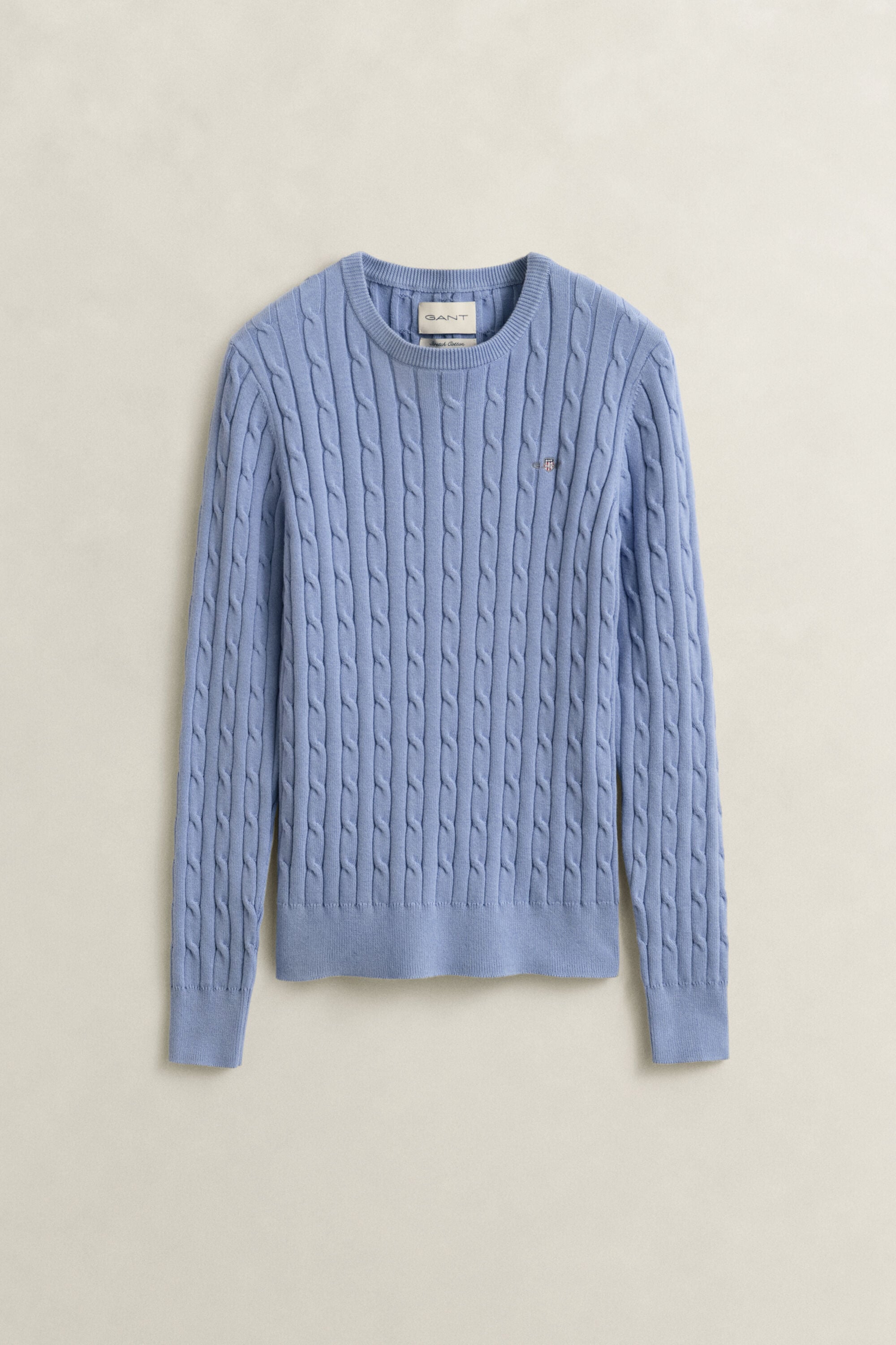 Maglia girocollo in cotone elasticizzato a trecce