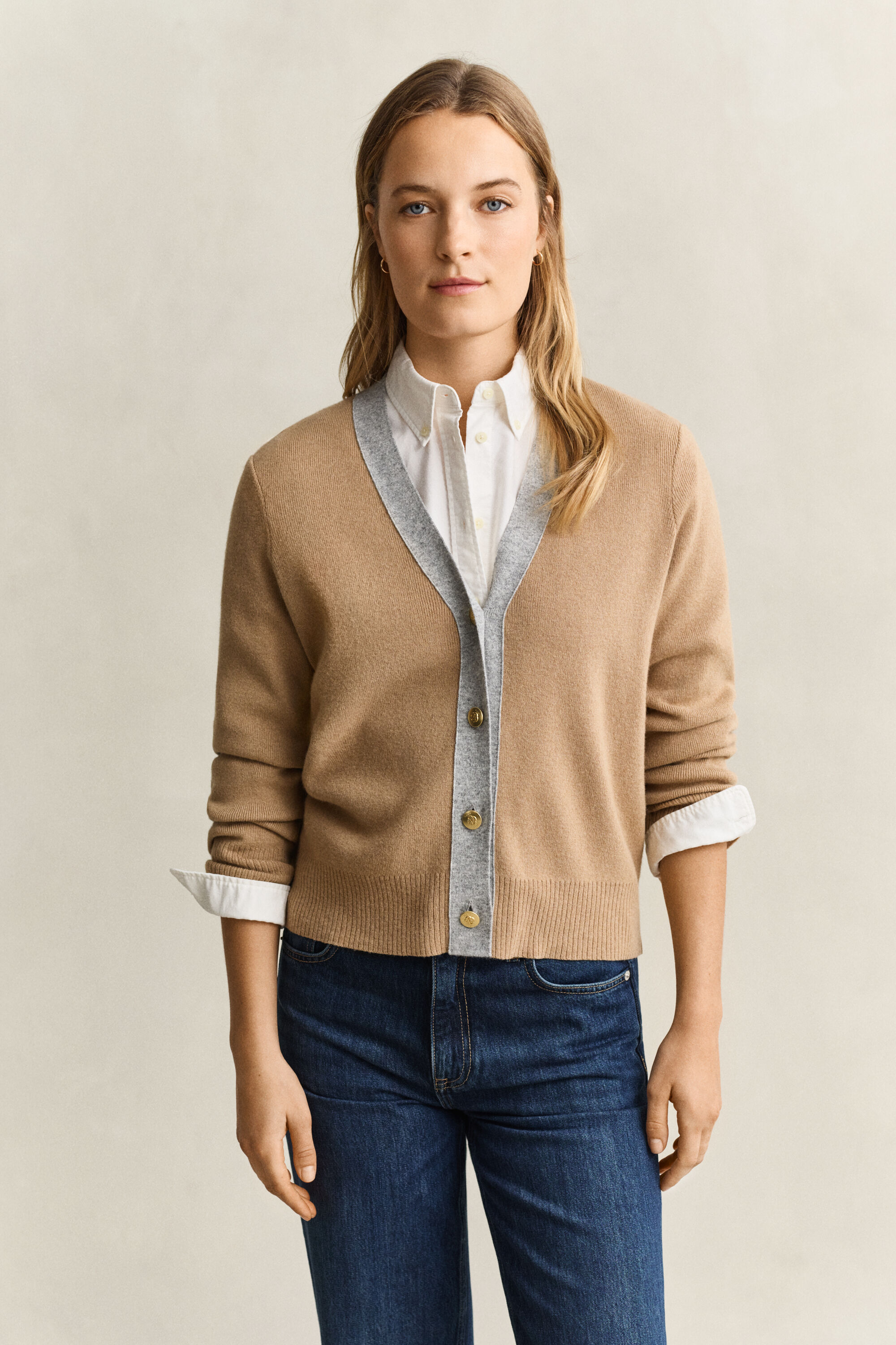 Cardigan in colore a contrasto