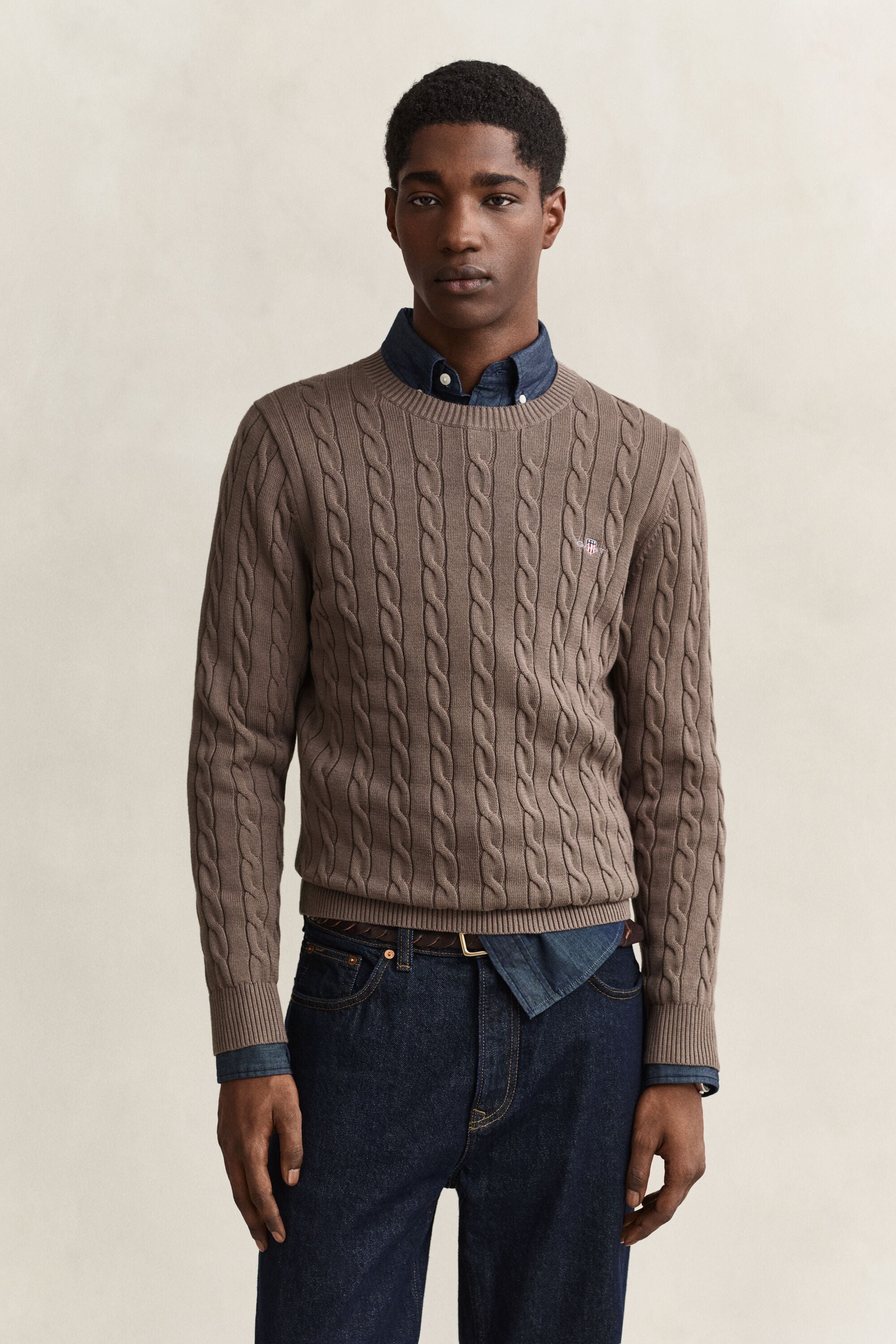 Maglia girocollo in cotone a trecce