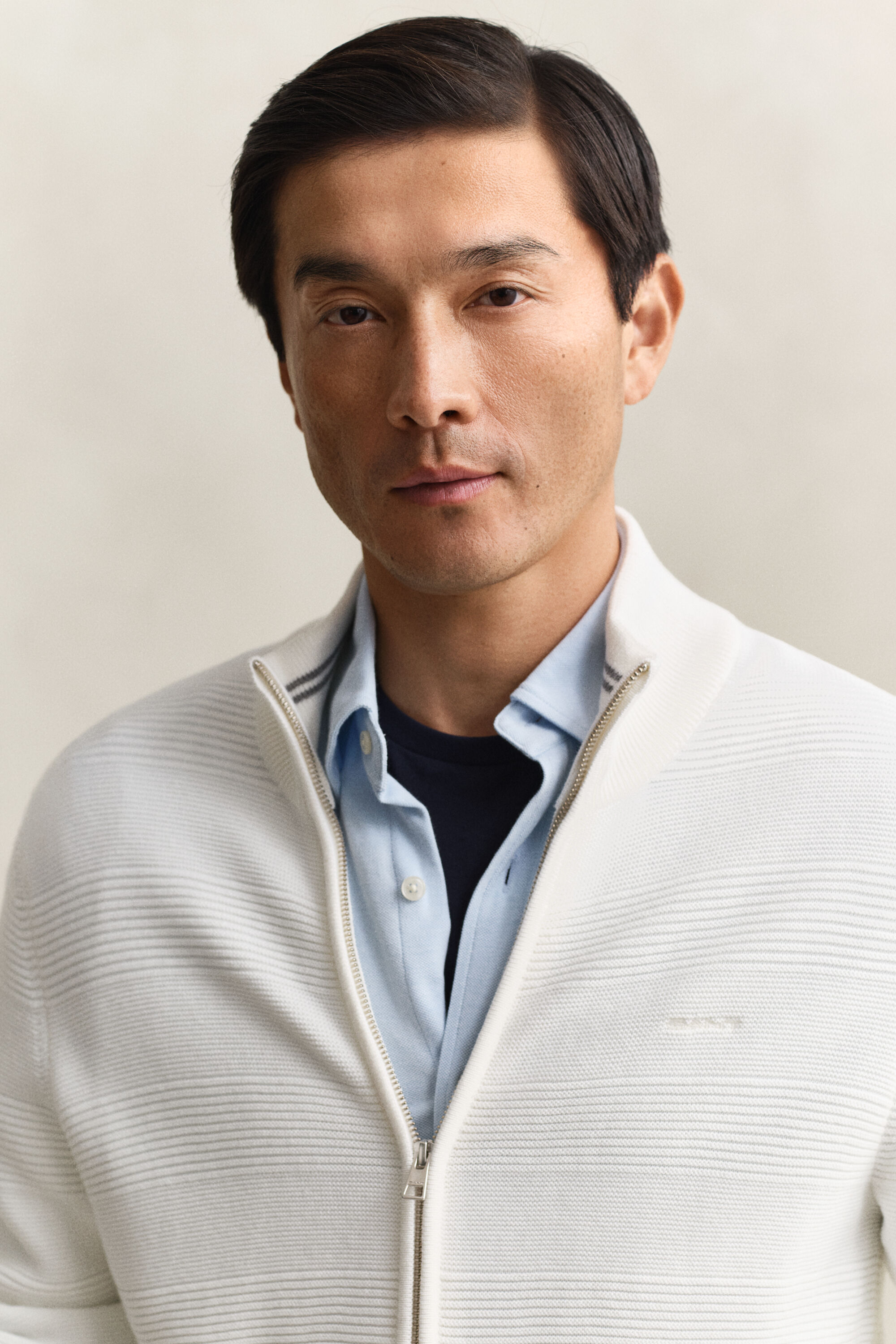 Cardigan con zip in cotone testurizzato