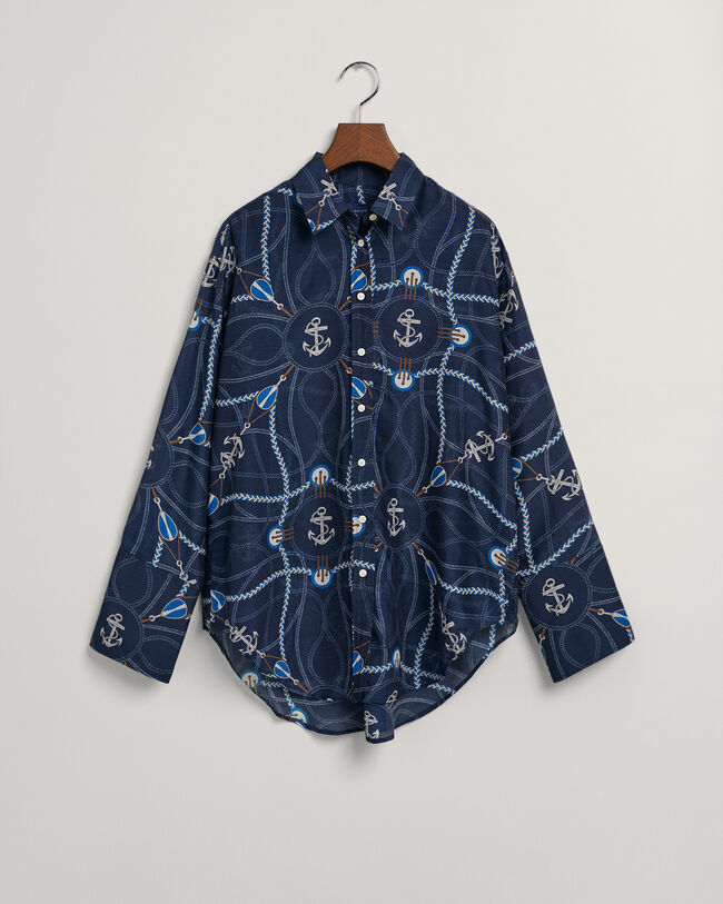 Camicetta di seta e cotone con stampa Sailing relaxed fit