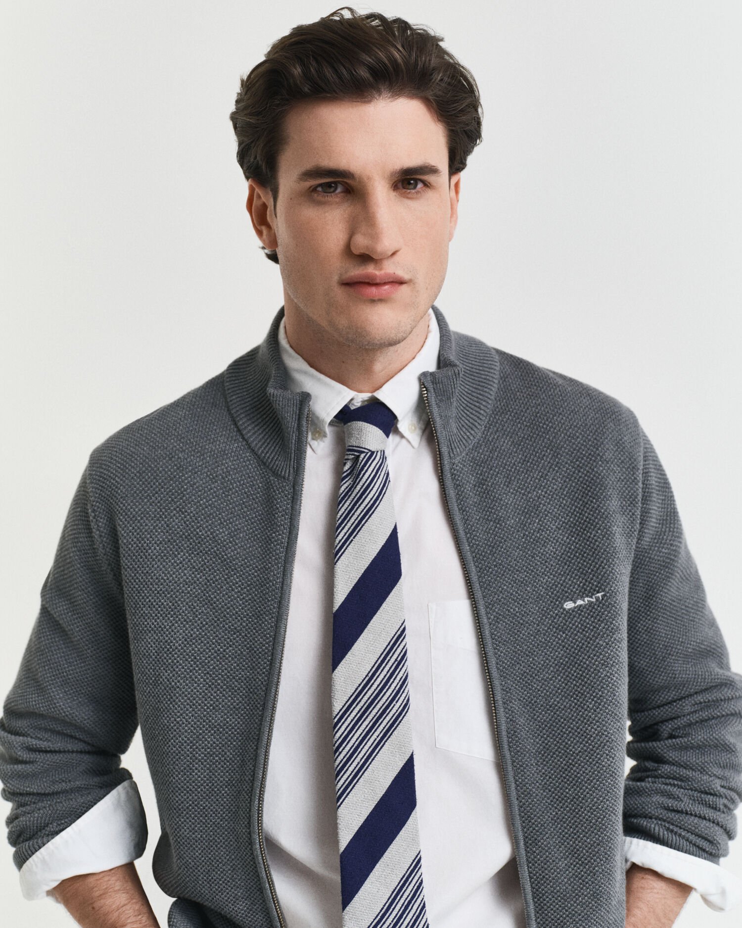 Cardigan con zip in piqué di cotone