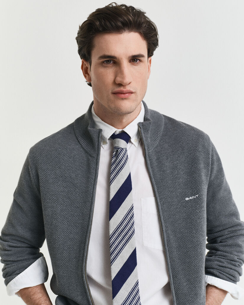 Cardigan con zip in piqué di cotone