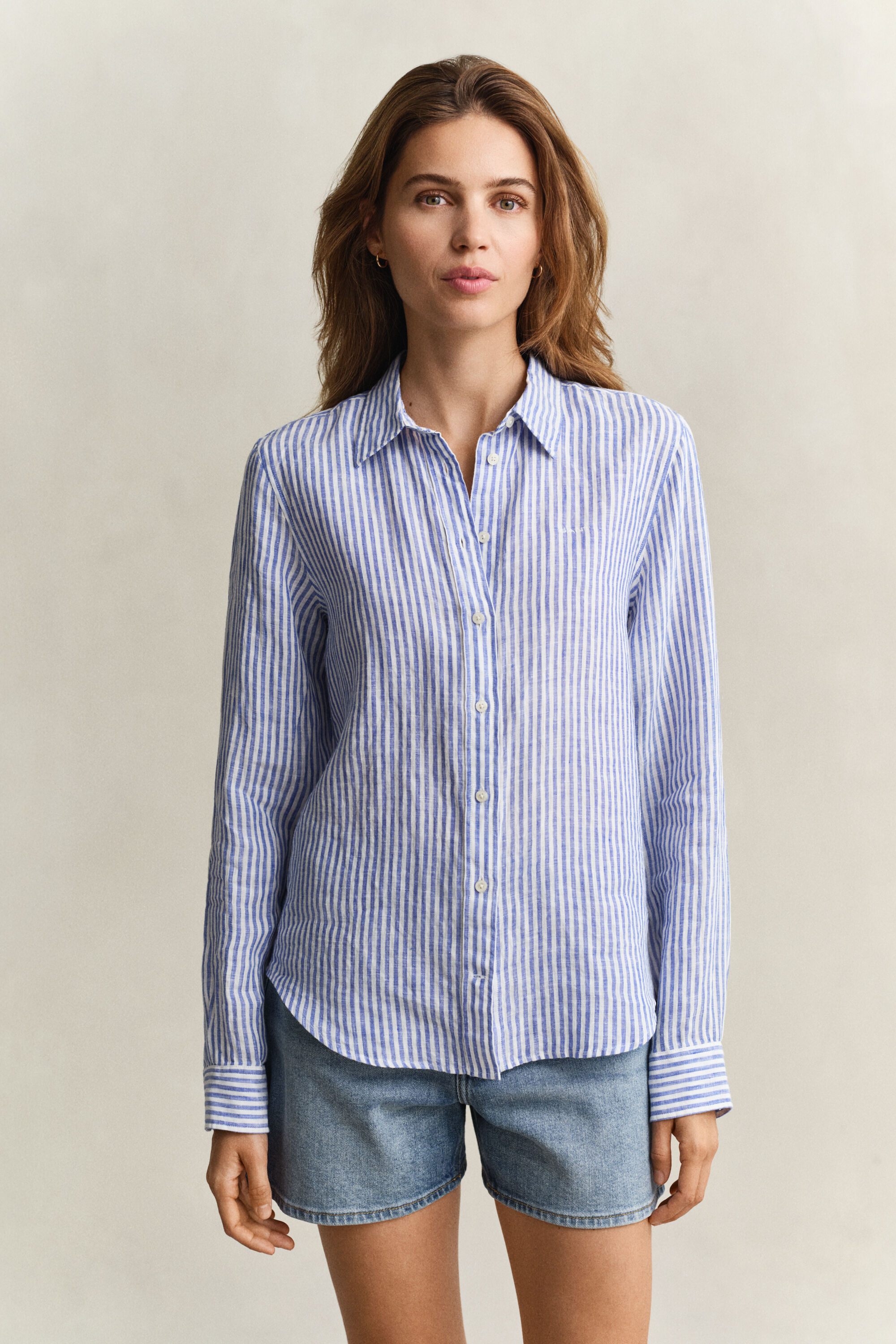 Camicia di lino a righe regular fit