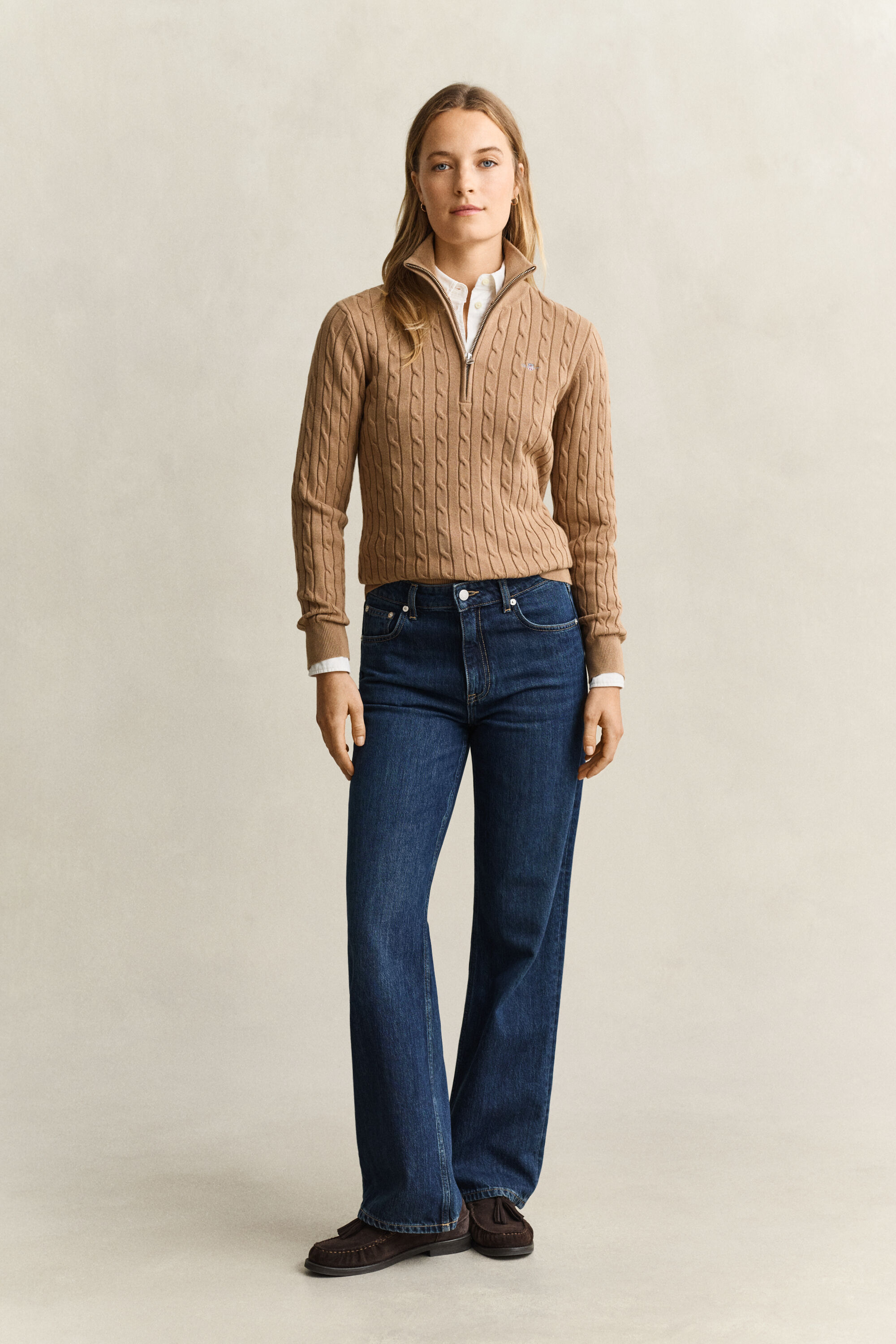 Maglia con zip corta elasticizzata a trecce