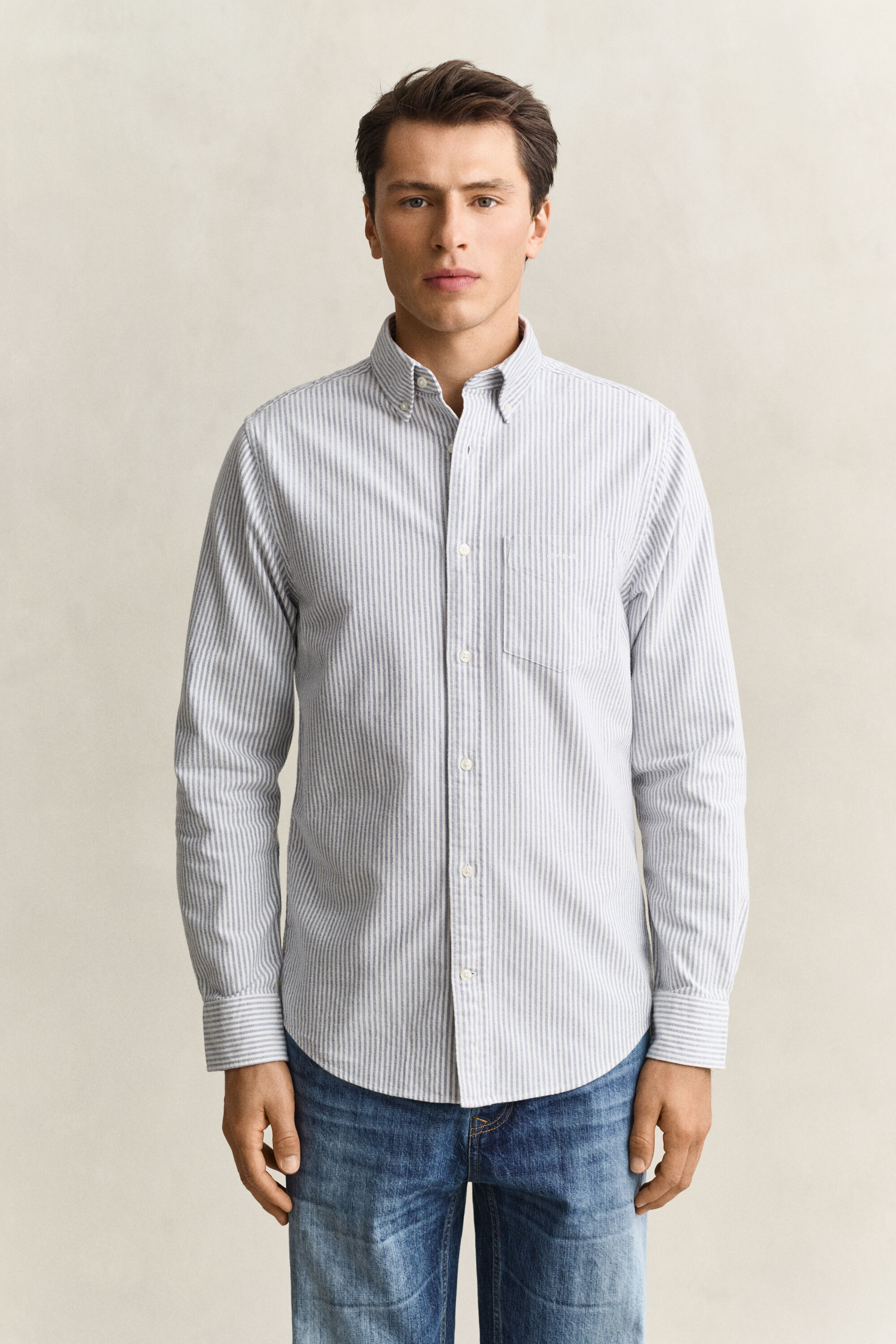 Camicia Oxford spazzolata a righe
