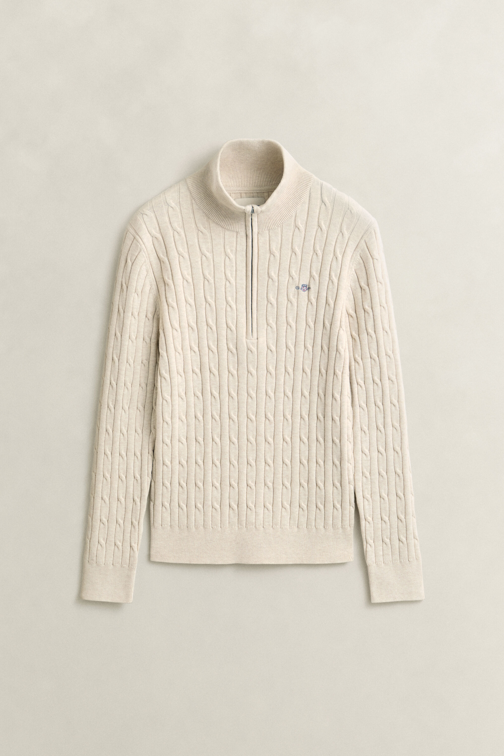 Maglia con zip corta in cotone elasticizzato a trecce