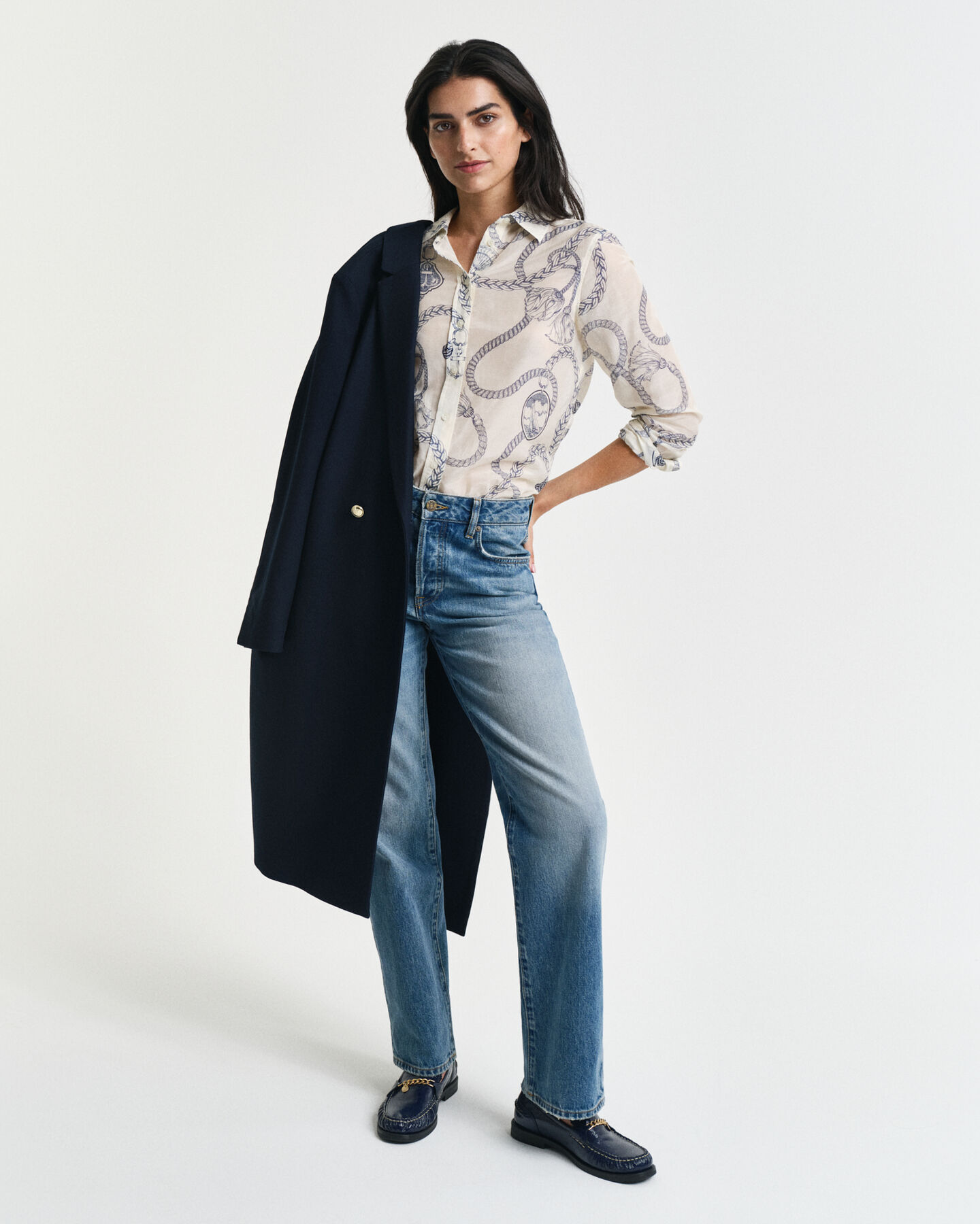 Camicia in seta e cotone con stampa Sailing regular fit