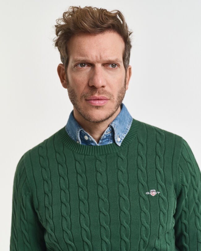 Maglia girocollo in cotone a trecce