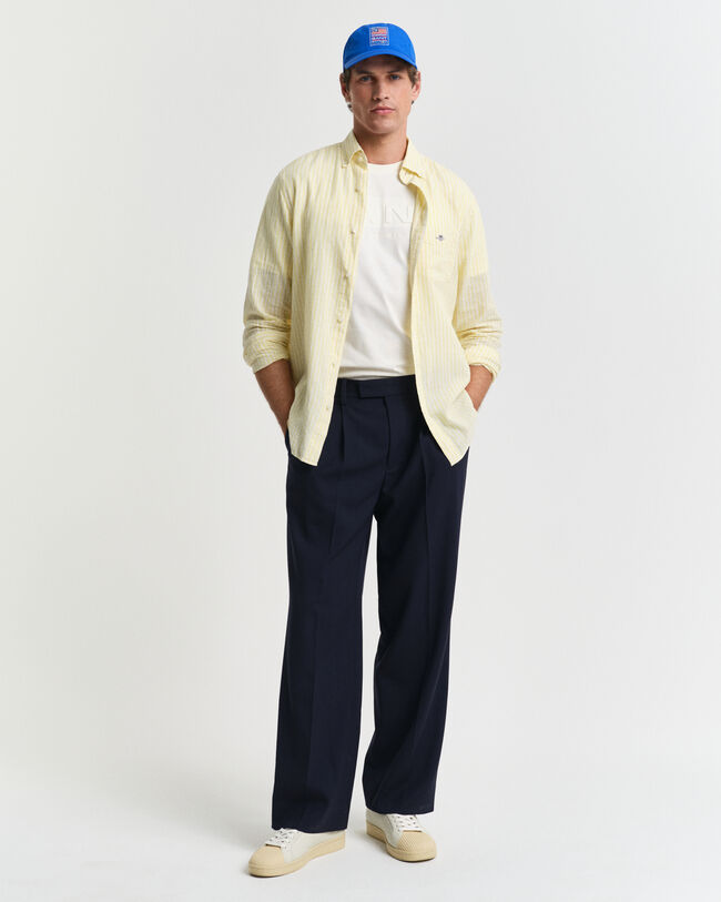 Camicia in misto cotone-lino a righe regular fit