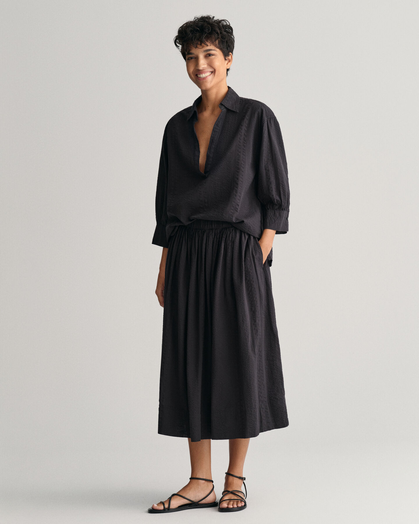 Gonna pull-on a righe Seersucker