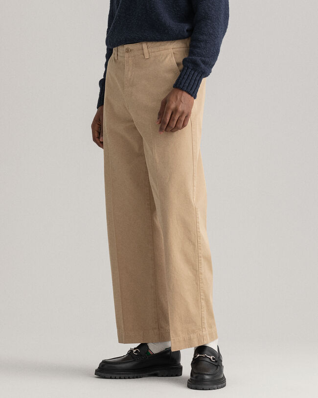 Pantaloni chino in twill di cotone gamba larga