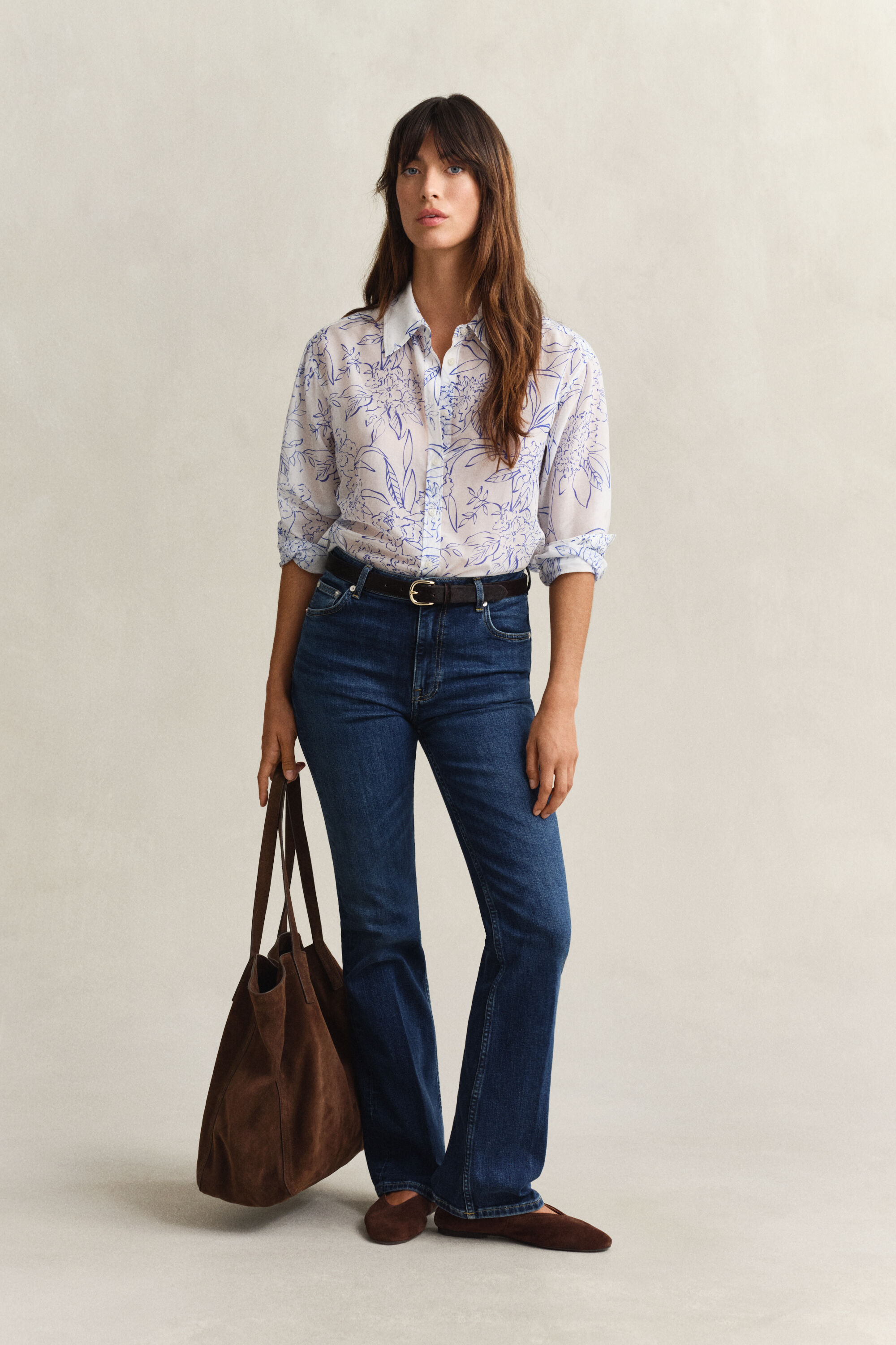 Camicia in misto seta e cotone a fiori