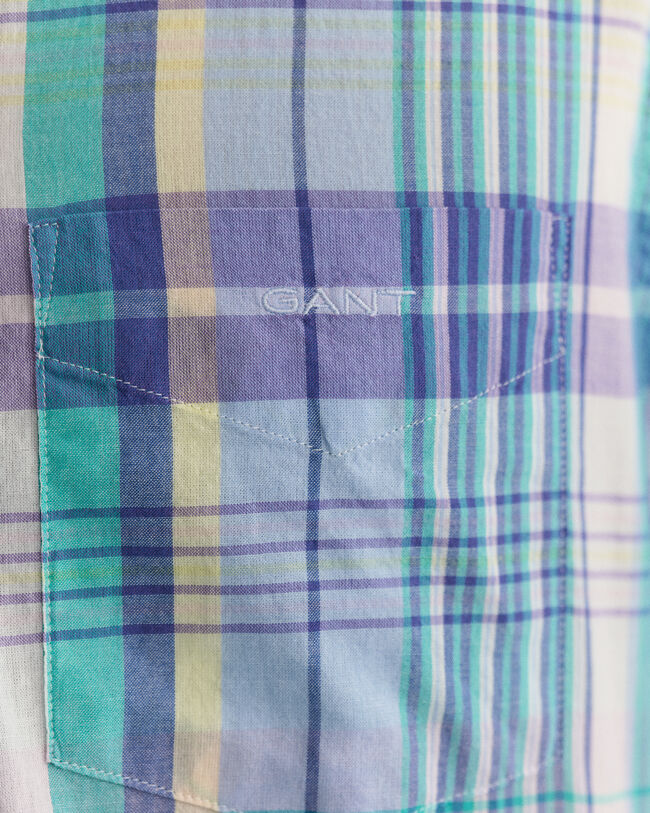 Camicia di lino colorata madras a maniche corte regular fit