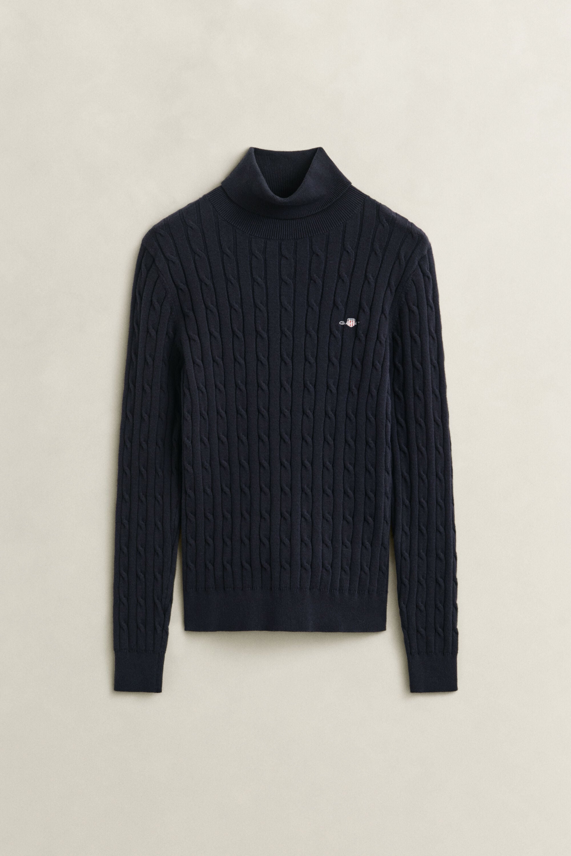 Maglia a collo alto in cotone elasticizzato a trecce