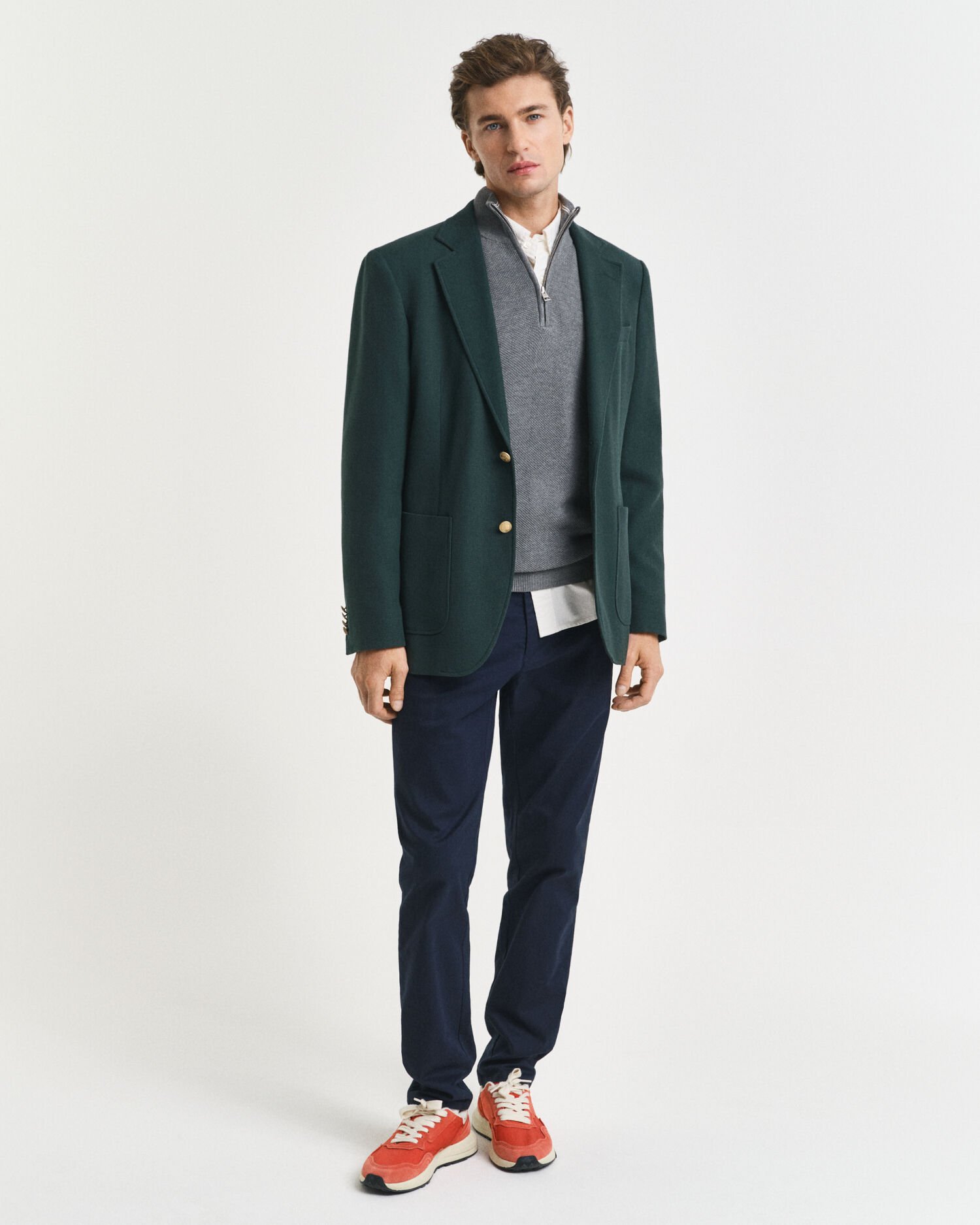 Maglia con zip corta in piqué di cotone