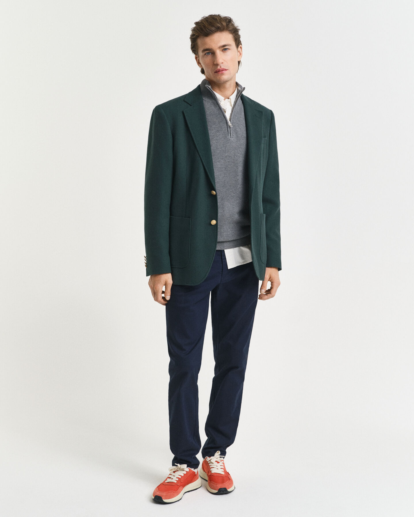 Maglia con zip corta in piqué di cotone