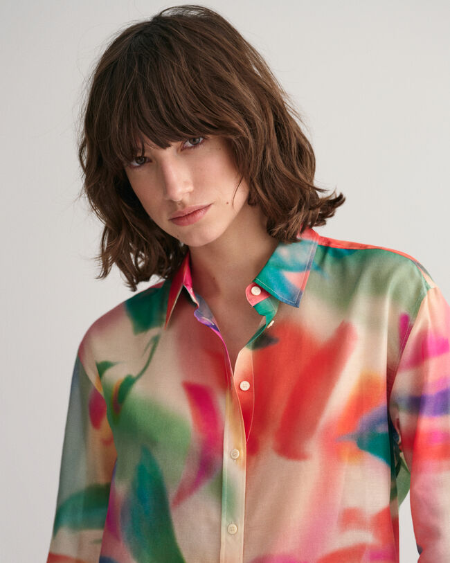 Camicia in misto cotone-seta con stampa floreale relaxed fit