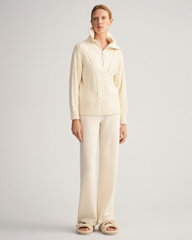 Maglia a trecce con zip corta