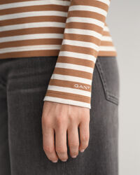 T-shirt a coste e righe con maniche lunghe