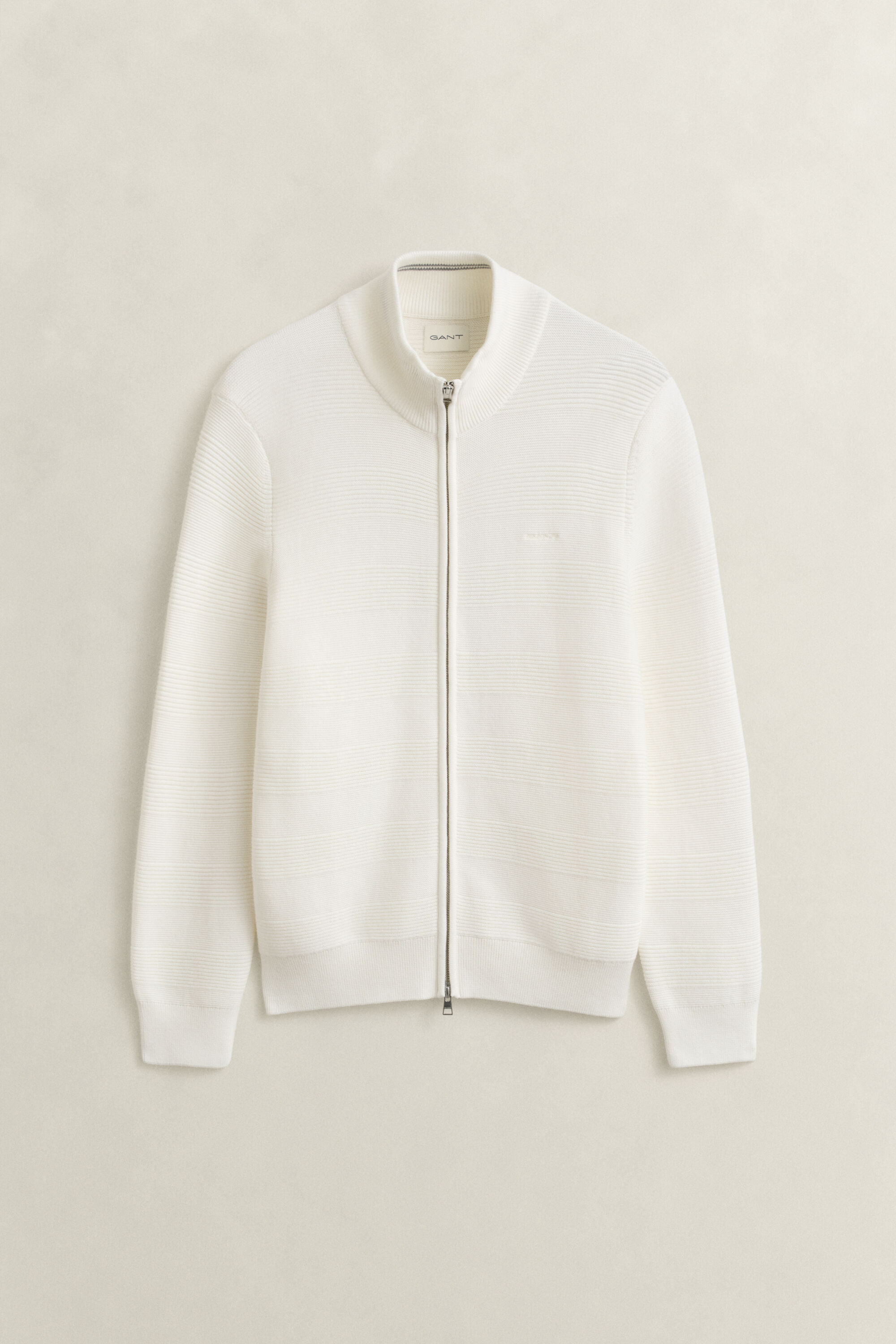 Cardigan con zip in cotone testurizzato