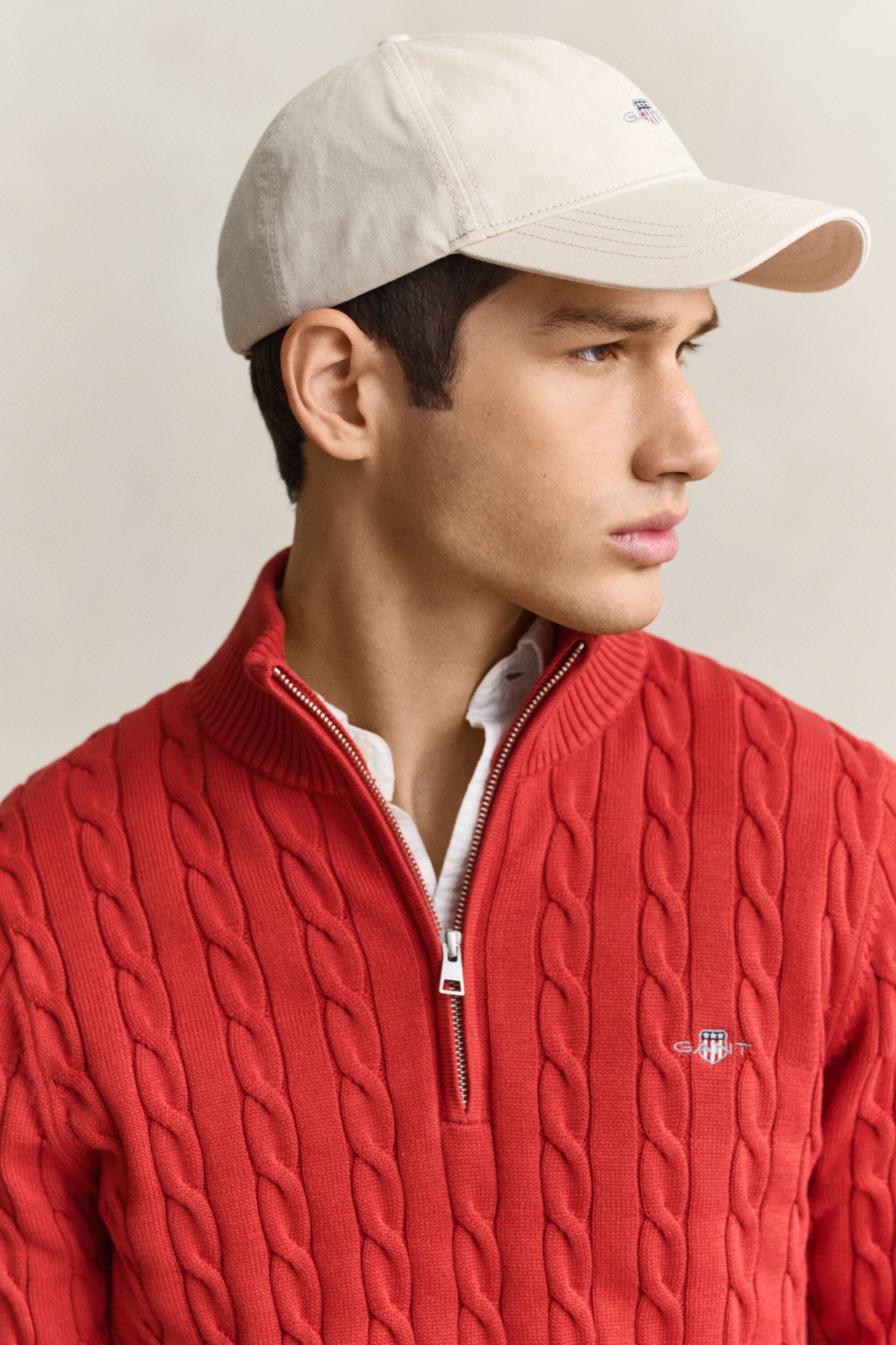 Maglia con zip corta in cotone a trecce