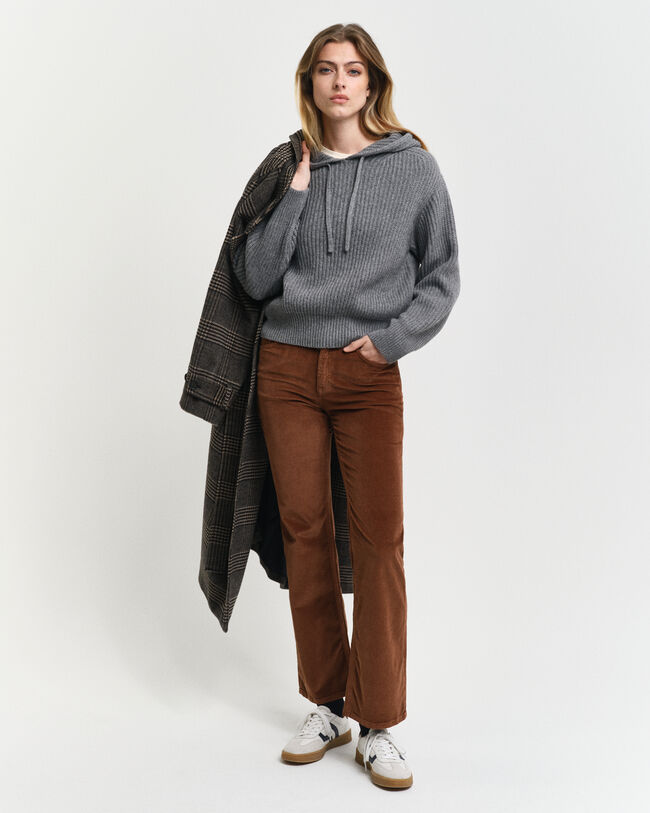 Felpa con cappuccio in maglia a coste