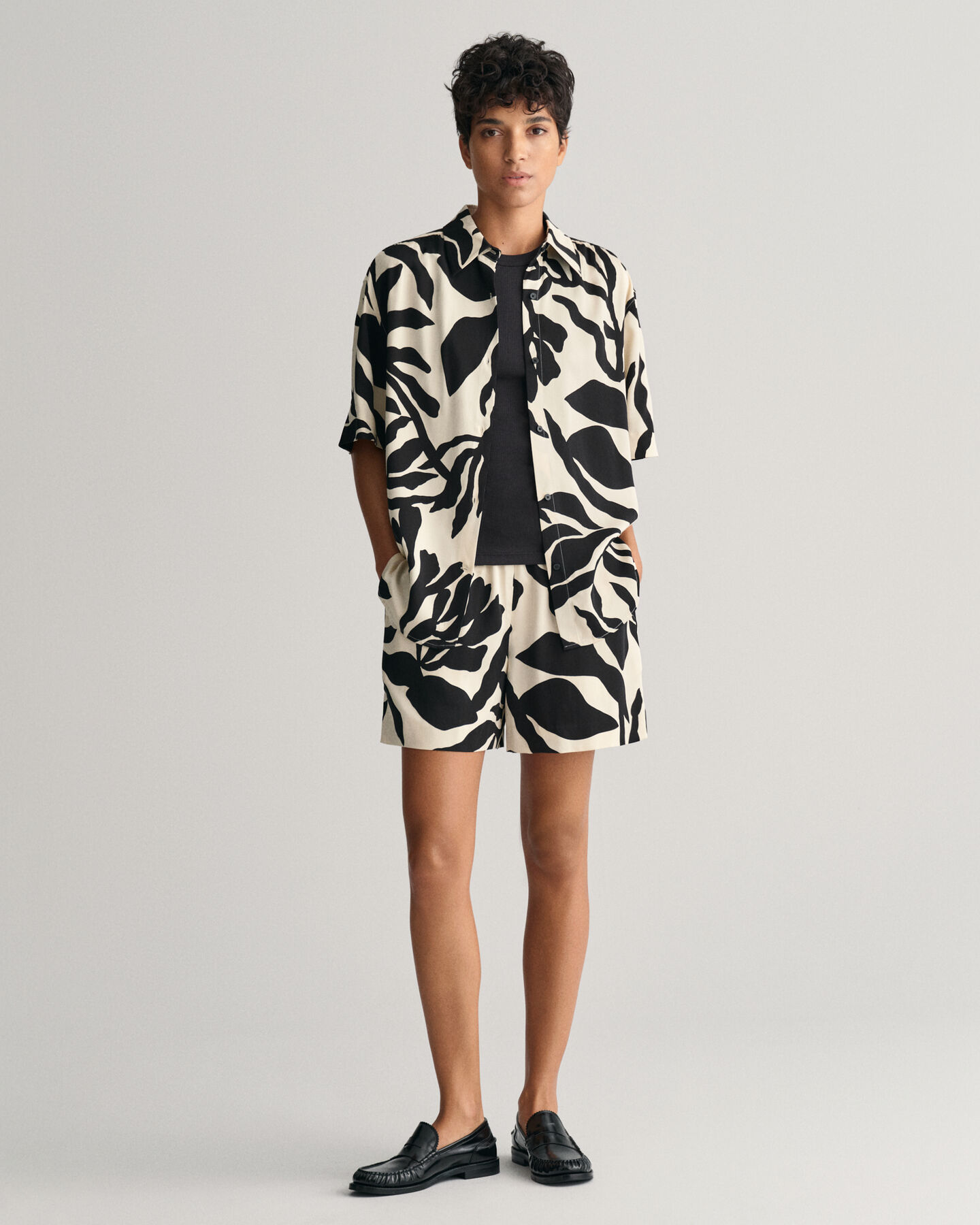 Camicia a maniche corte Palm Print relaxed fit